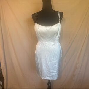 MacDuggal white satin mini dress with rhinestone straps Size 6